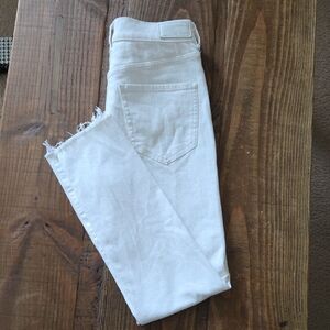 Express Women's High Rise White Cropped Skinny Stretch Jeans Frayed Ankle NWOT